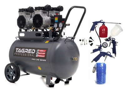 AKČNÍ SET SETTA3387M, Bezolejový kompresor s odlučovačem 100l, 230V, 4 písty, 4000W 10 BAR + příslušenství