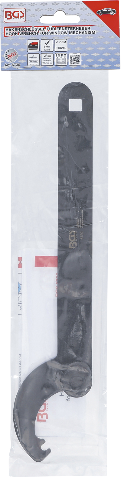 BGS 6730, Hákový klíč pro spouštěče okna pro BMW E60, E81, E82 & MINI R50, R52, R53