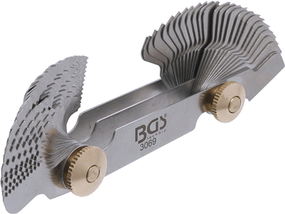 BGS 3069, Dvojitá závitová měrka, 52 lístků metrická 0,25 - 6,0 mm, Whitworth 4G - 62G
