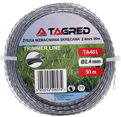 Tagred TA481, Žací struna zkroucená, čtvercová do křovinořezu, 2,4 mm x 50 m