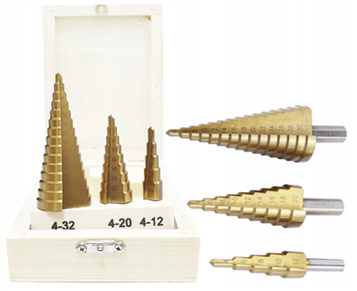 Stupňovité (kónické) vrtáky na kovy HSS 4-32 mm 3 ks, TA4036