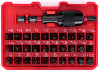 Úderové bity TORX, PZ1, HEX3, TX, sada 32 ks, TA1208