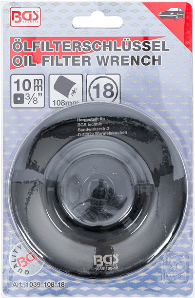 BGS 1039-108-18, Klíč na olejové filtry 18hranný O 108 mm pro Renault