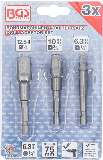 BGS 9685, Sada adaptérů pro vrtačky vnější šestihran 6,3 mm (1/4