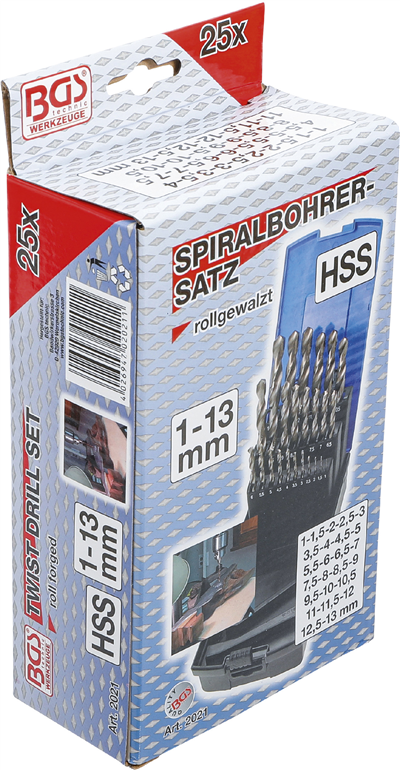BGS 2021, Sada spirálových vrtáků HSS 1 - 13 mm 25dílná
