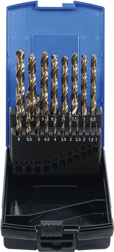BGS 9297, Sada spirálových vrtáků HSS-G M35 kobaltová ocel 1 - 10 mm 19dílná