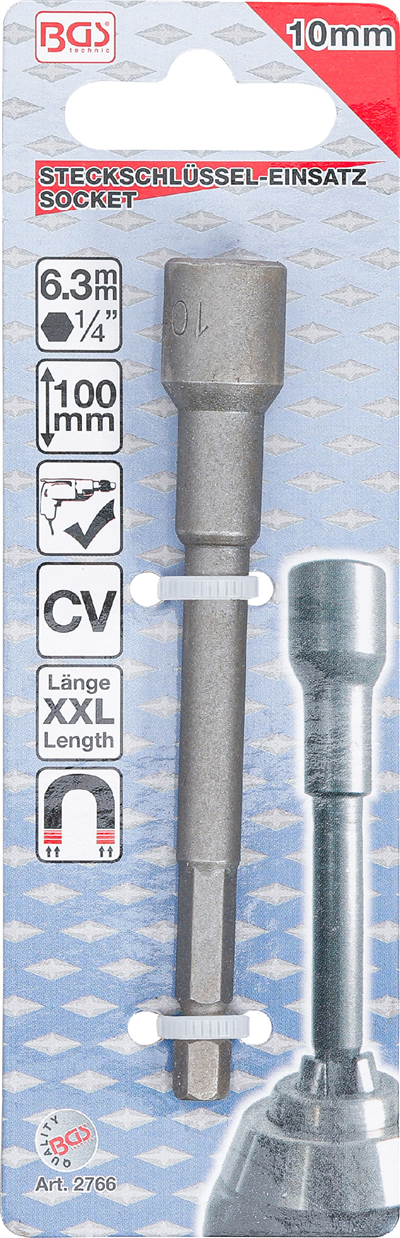 BGS 2766, Nástrčná hlavice, šestihranná, velmi dlouhá pro vrtačky pohon vnější šestihran 6,3 mm (1/4