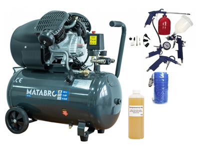 AKČNÍ SET SETMB-K106, Olejový kompresor 50l, 230V s příslušenstvím 3500W Matabro