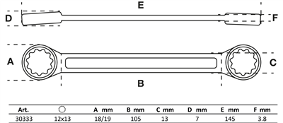 BGS 30333, Oboustranný očkový klíč velmi plochý 12 x 13 mm