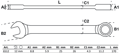 BGS 6512, Ráčnový očkoplochý klíč 12 mm