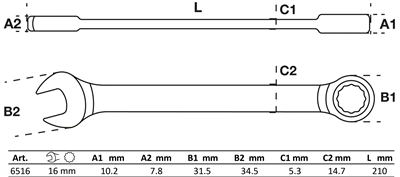 BGS 6516, Ráčnový očkoplochý klíč 16 mm