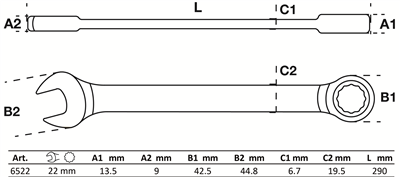 BGS 6522, Ráčnový očkoplochý klíč 22 mm
