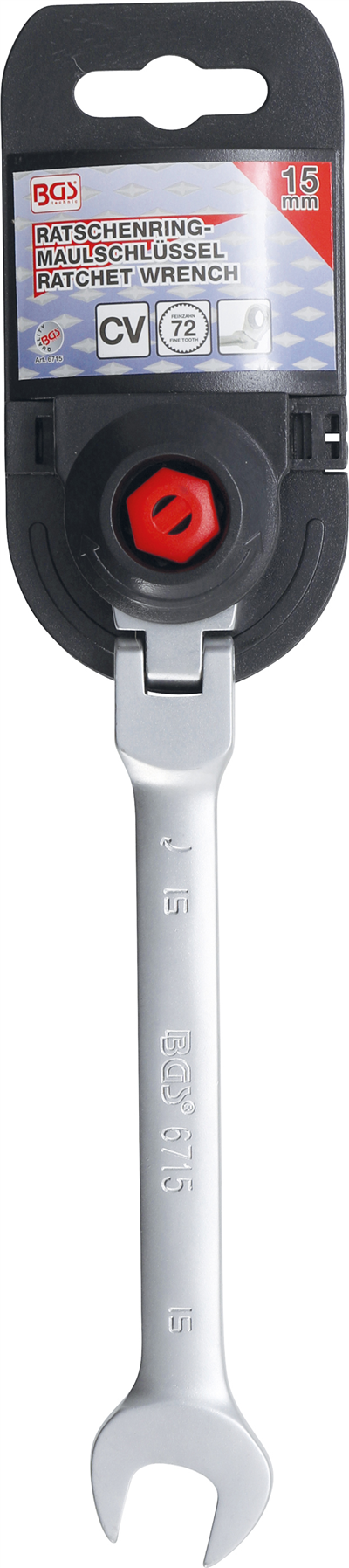 BGS 6715, Ráčnový očkoplochý klíč kloubový 15 mm
