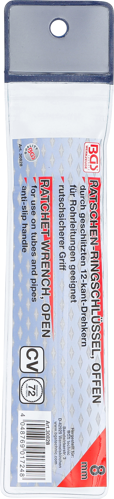 BGS 30828, Ráčnový očkový klíč, otevřený 8 mm