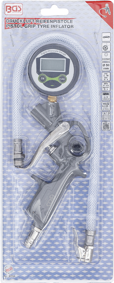 BGS 6794, Pistole pro huštění pneumatik s manometrem digitální 0 - 8 barů