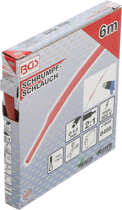 BGS 6848-1, Teplem smrštitelná trubička v krabici červená O 5 mm 6 m