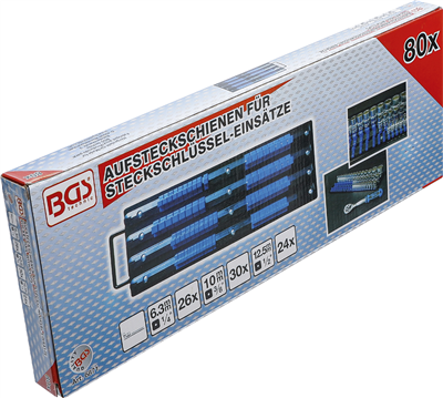 BGS 6871, Sada kolejnic pro nástrčné hlavice s 80 klipy pro hlavice 6,3 mm (1/4