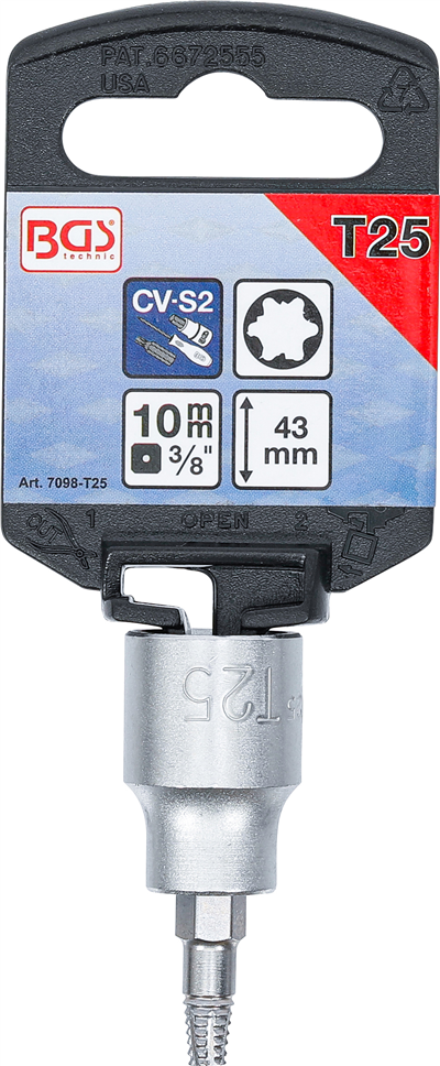 BGS 7098-T25, Nástrčná hlavice pro povolení poškozených šroubů vnitřní čtyřhran 10 mm (3/8