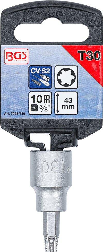 BGS 7098-T30, Nástrčná hlavice pro povolení poškozených šroubů vnitřní čtyřhran 10 mm (3/8
