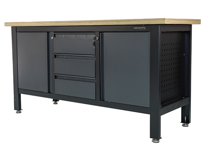 Matabro MB-TSK7523-L, Pracovní dílenský stůl 3 zásuvky 2 skříňky 1690 x 600 x 860 - 900 mm
