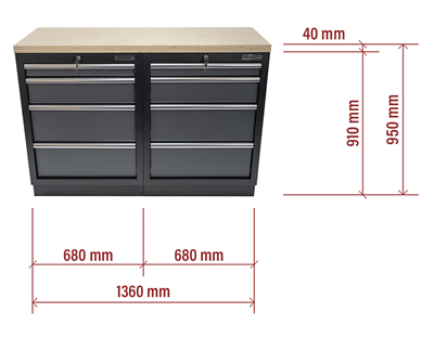 AKČNÍ SET Dílenské skříňky MB-TGC1304 s dřevěnou pracovní deskou MB-TGW53