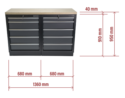 AKČNÍ SET Dílenské skříňky MB-TGC1305 s dřevěnou pracovní deskou MB-TGW53