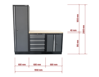 AKČNÍ SET Sestava 3 ks dílenského nábytku SET-CA01019 s dřevěnou pracovní deskou MB-TGW53