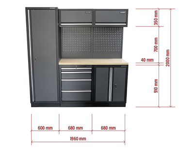 AKČNÍ SET Sestava 5 ks dílenského nábytku SET-CA01021 s dřevěnou pracovní deskou MB-TGW53