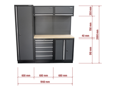 AKČNÍ SET Sestava 5 ks dílenského nábytku SET-CA01023 s dřevěnou pracovní deskou MB-TGW53