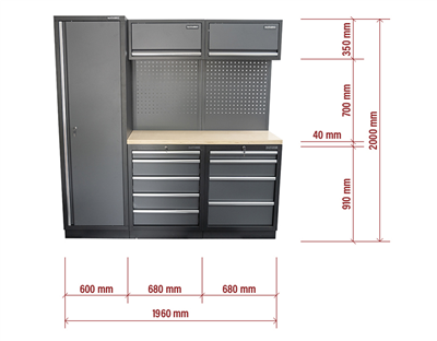 AKČNÍ SET Sestava 5 ks dílenského nábytku SET-CA01026 s dřevěnou pracovní deskou MB-TGW53