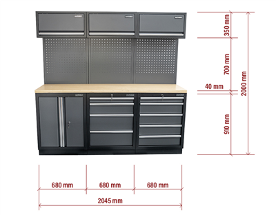 AKČNÍ SET Sestava 6 ks dílenského nábytku SET-CA01027 s dřevěnou pracovní deskou MB-TGW80