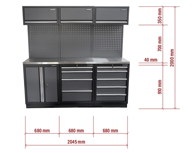 AKČNÍ SET Sestava 6 ks dílenského nábytku SET-CA01028 s nerezovou pracovní deskou MB-TGW80S