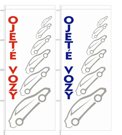 Vlajka OJETÉ VOZY - bílá, červený nápis