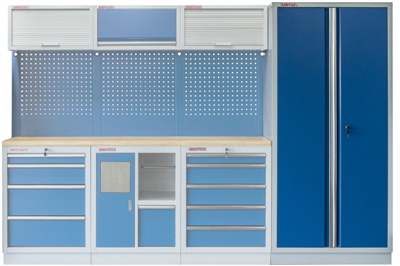Celokovová široká dílenská skříň PROFI BLUE 915x458x2000 mm