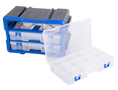 Plastový organizér, 3 uzavíratelné boxy