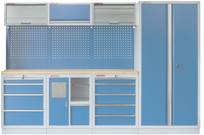 Celokovová závěsná skříňka PROFI BLUE s roletou 680x281x350 mm