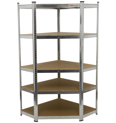 Rohový policový regál, 5 polic - 900 x 900 x 1800 mm