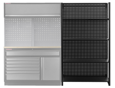 Kovový regál s děrovanou deskou, 1200 x 458 x 2000 mm