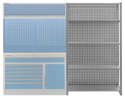 Kovový regál s děrovanou deskou, 1200 x 458 x 2000 mm