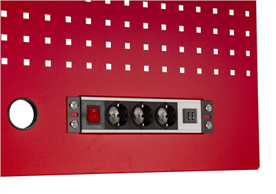Děrovaná závěsná deska s el. zásuvkou 614,5x1052x24 mm PROFI RED