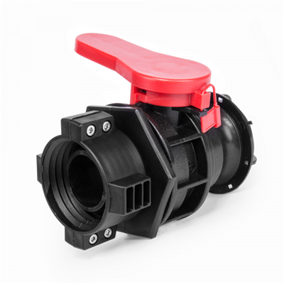 Kulový ventil pro kontejner na vodu IBC, vstup S60x6 s vývodem Camlock Typ A 2" s uzávěrem