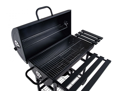 Gril na dřevěné uhlí, s roštem 70x35cm, teploměrem, víkem a policemi GEKO