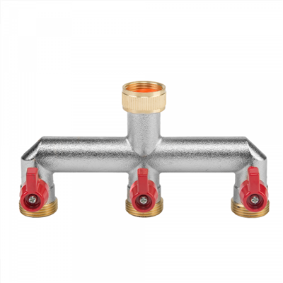 Rozdělovač na kohoutek vnitřní závit 3/4", 3-cestný vnější závit 3/4" s ventily