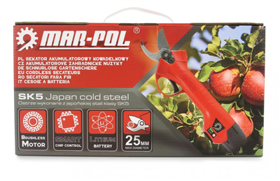 Nůžky zahradnické aku 25 mm 2xLi-Ion baterie MAR-POL