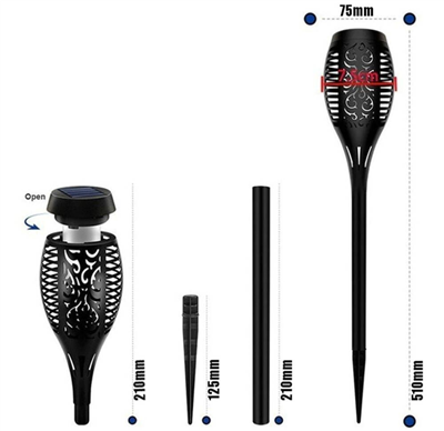 Pochodeň LED s plamenem, solární nabíjení BASS