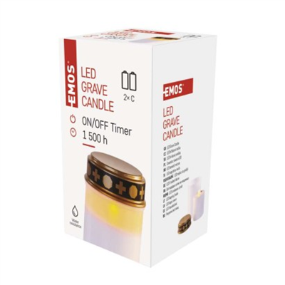 LED hřbitovní svíčka, 12,5 cm, 2x C, venkovní i vnitřní, vintage, časovač