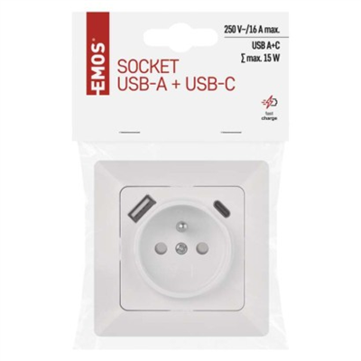 Zásuvka s USB A+USB C., bílá