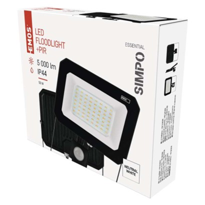 LED reflektor SIMPO s pohybovým čidlem, 50 W, černý, neutrální bílá