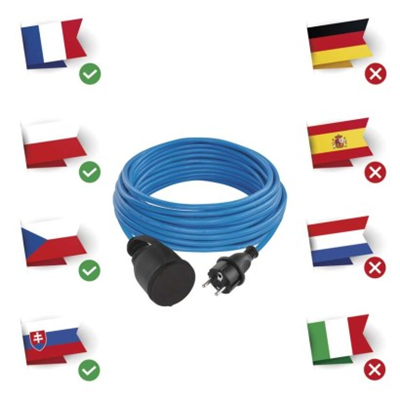 Počasí odolný prodlužovací kabel 10 m / 1 zásuvka / modrý / silikon / 230 V / 1,5 mm2