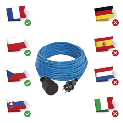 Počasí odolný prodlužovací kabel 20 m / 1 zásuvka / modrý / silikon / 230 V / 1,5 mm2